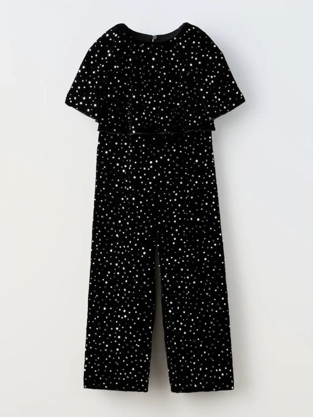 Zara Sequin Velvet Jumpsuit 7 Years Black Beaded Flutter Sleeve Holiday Party